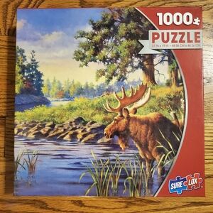 Jigsaw‎ Puzzle Moose Cabin Scene 1000 Pieces Sure Lox Ducks Pond Cattails